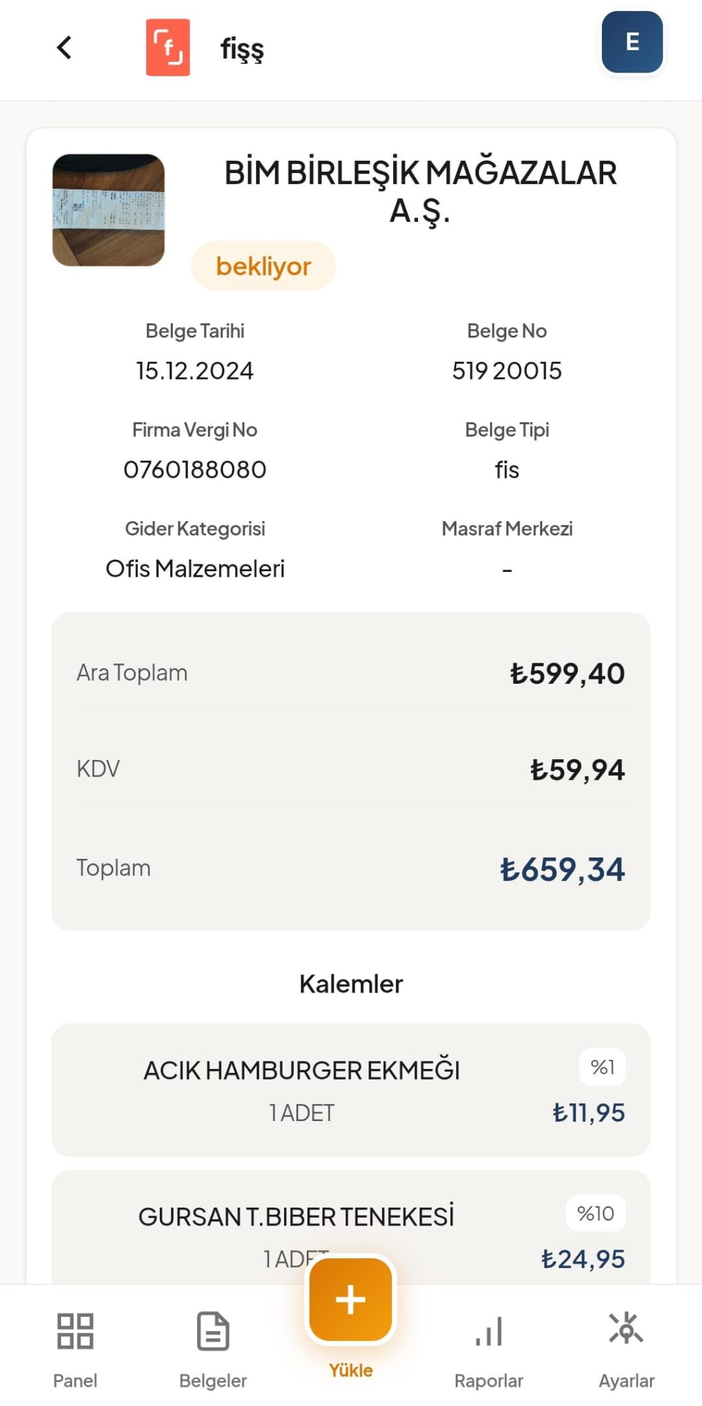 OCR ile otomatik fiş okuma